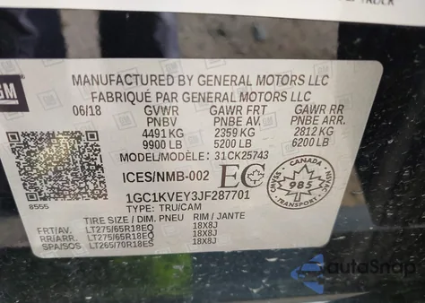 2018 Chevrolet Silverado 2500Hd Lt from USA, damaged, VIN 1GC1KVEY3JF287701